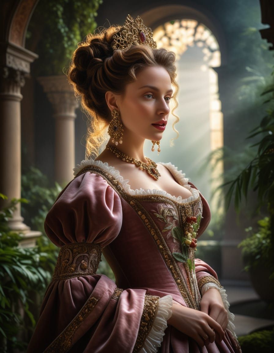 Baroque Elegance: Anna Henrietta in Enchanted Palace Gardens