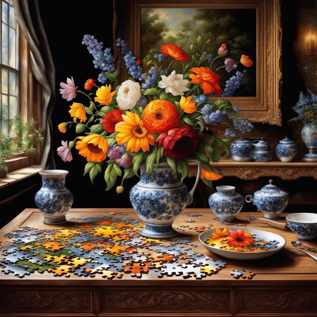 Intricate Jigsaw Puzzle with Missing Piece