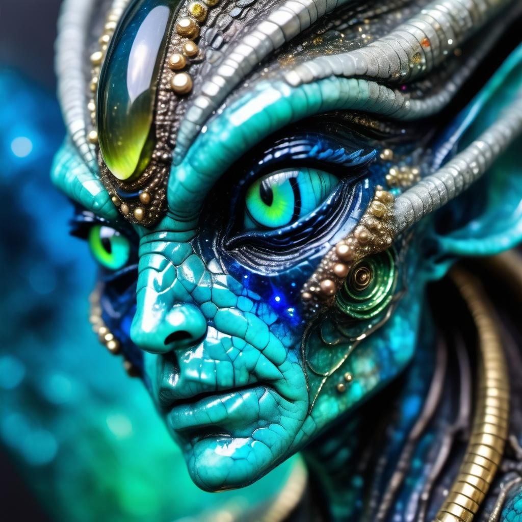 Glittering Alien God Face in a Dark Fantasy Style