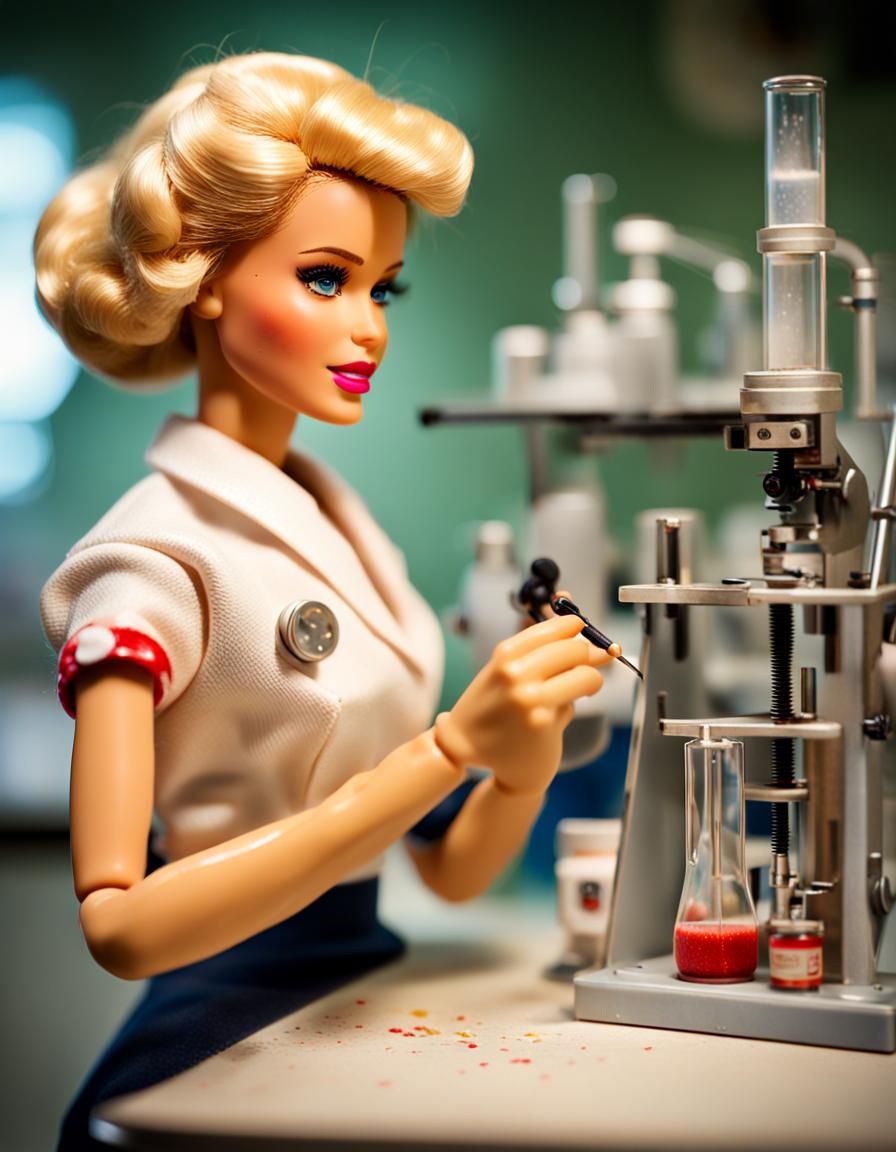 Vintage Barbie in Laboratory, Rockwell Style