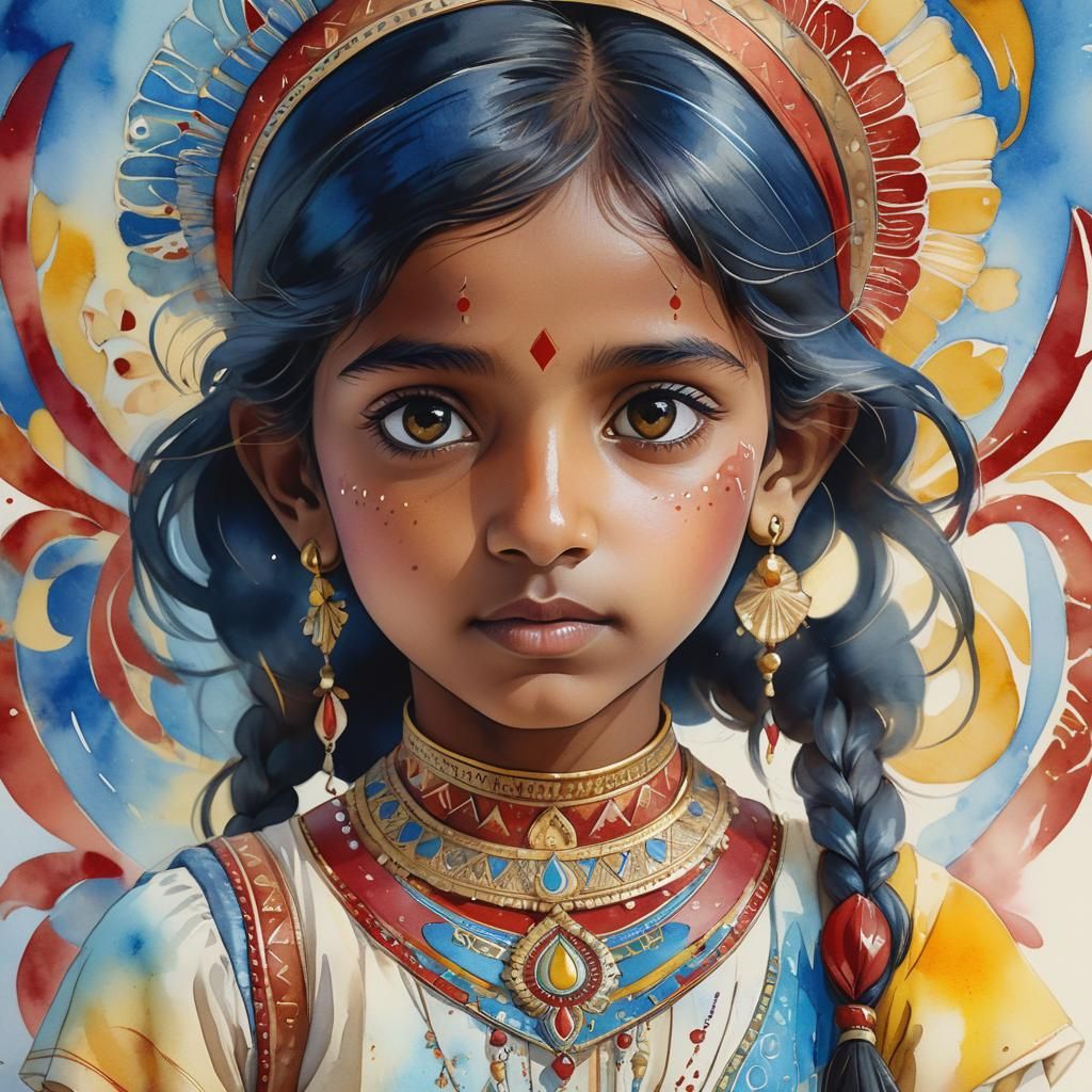 Indian Girl Portrait with Art Nouveau Background