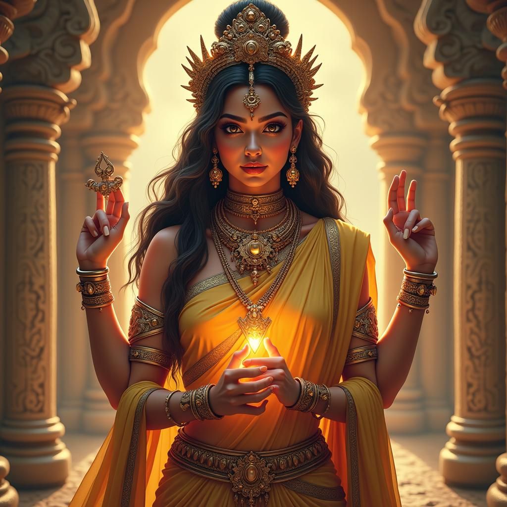Goddess Durga with Futuristic Jewelry, Comic Art