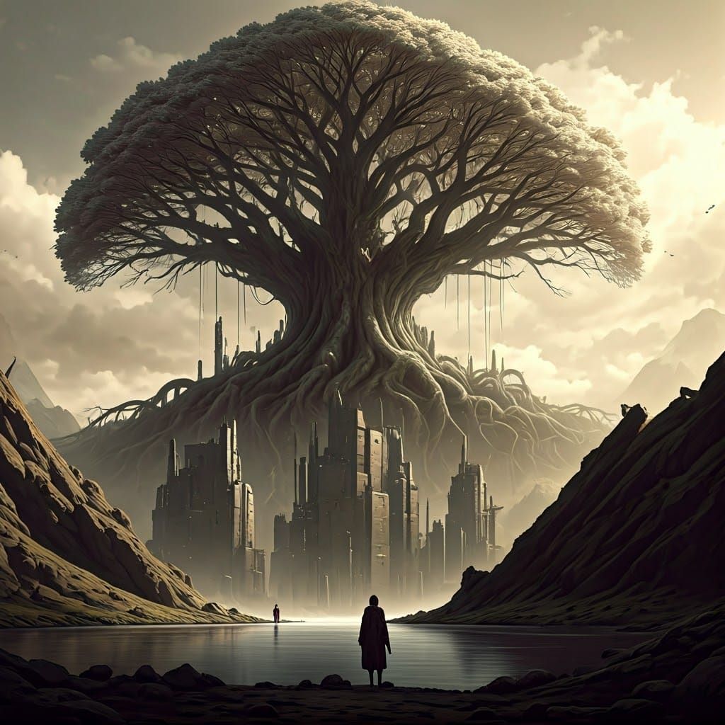 Ancient Tree Cathedral in a Futuristic Valley