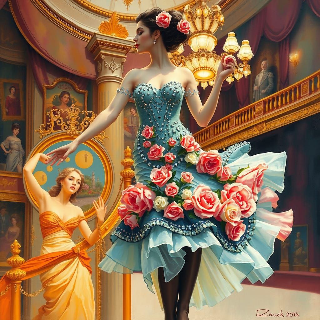 Ethereal Burlesque Dancer in Impressionist Style