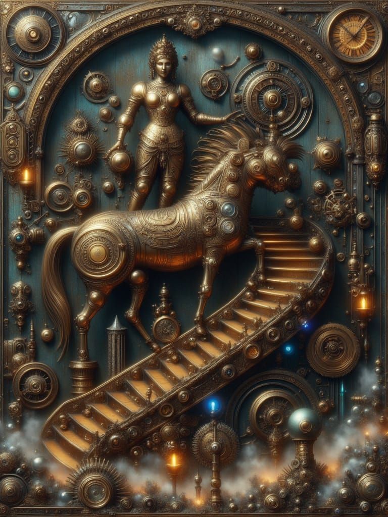 Majestic Steampunk Knight Chess Piece in Industrial Victoria...