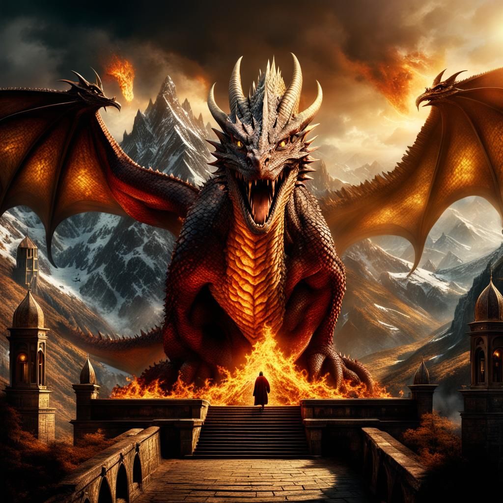 Smaug the Dragon's Fiery Mountain Palace