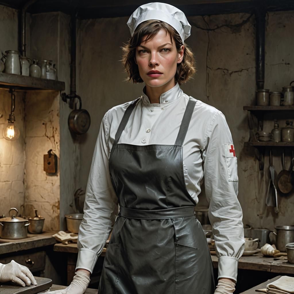 Milla Jovovich as Stern Nurse in Rubber Uniform
