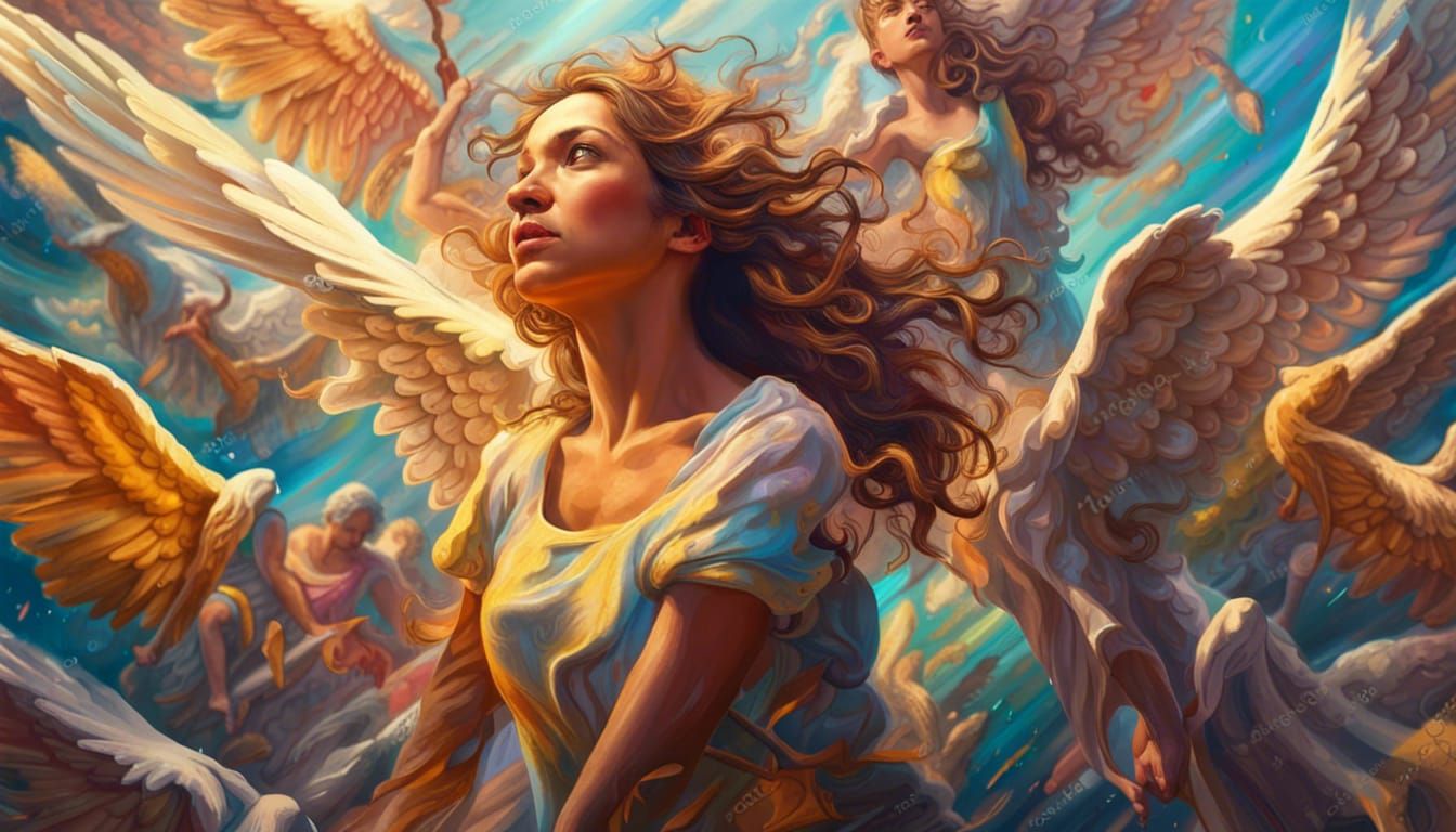 Angels in Flight: Hyperrealistic Splash Art