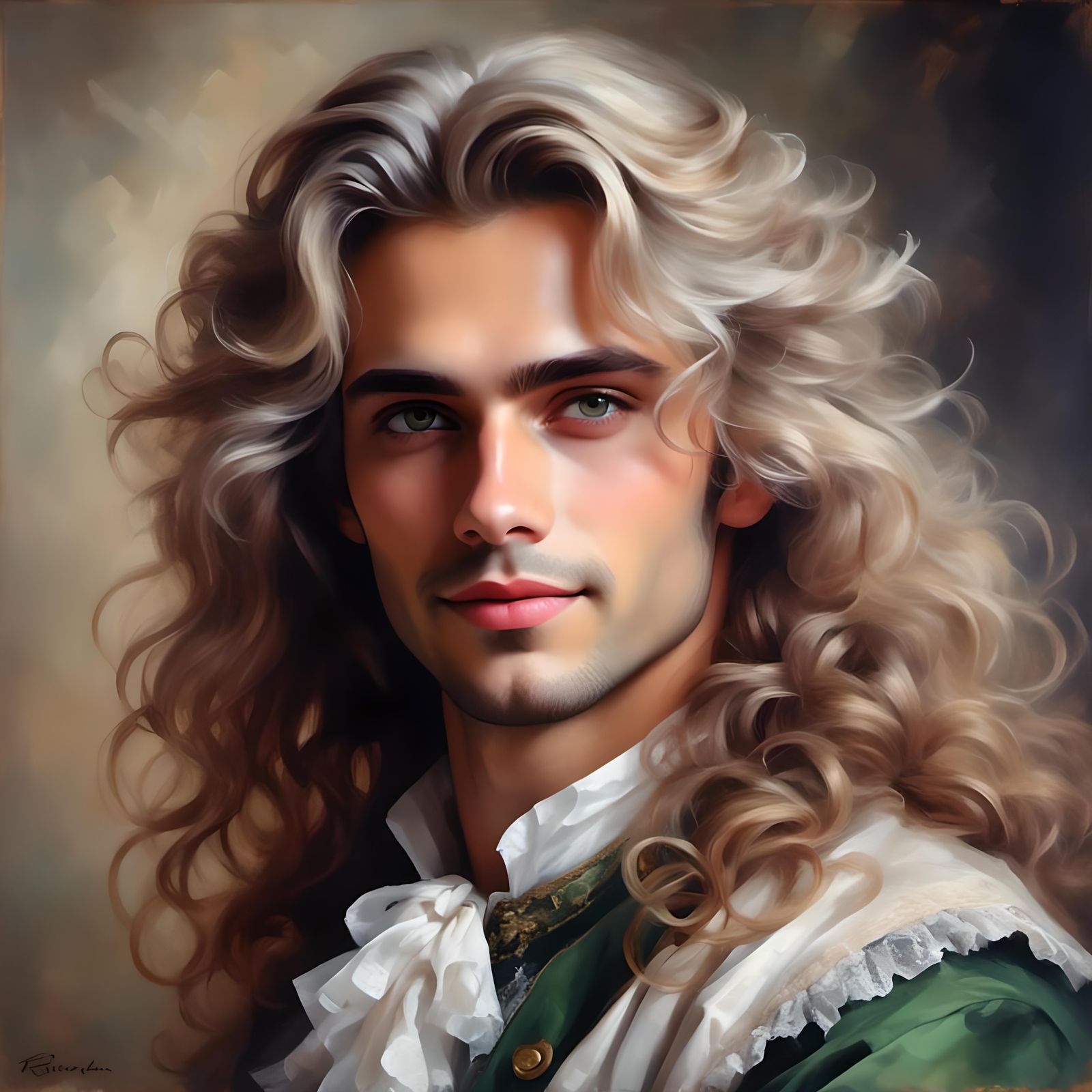 Male Angel with Long Grey Hair and Green Eyes