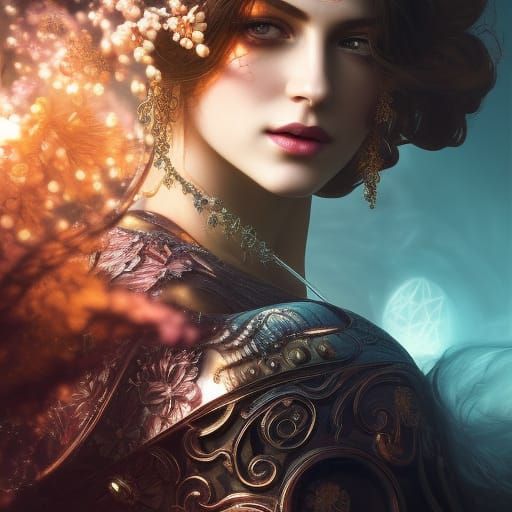 Steampunk Woman Portrait with Floral Details