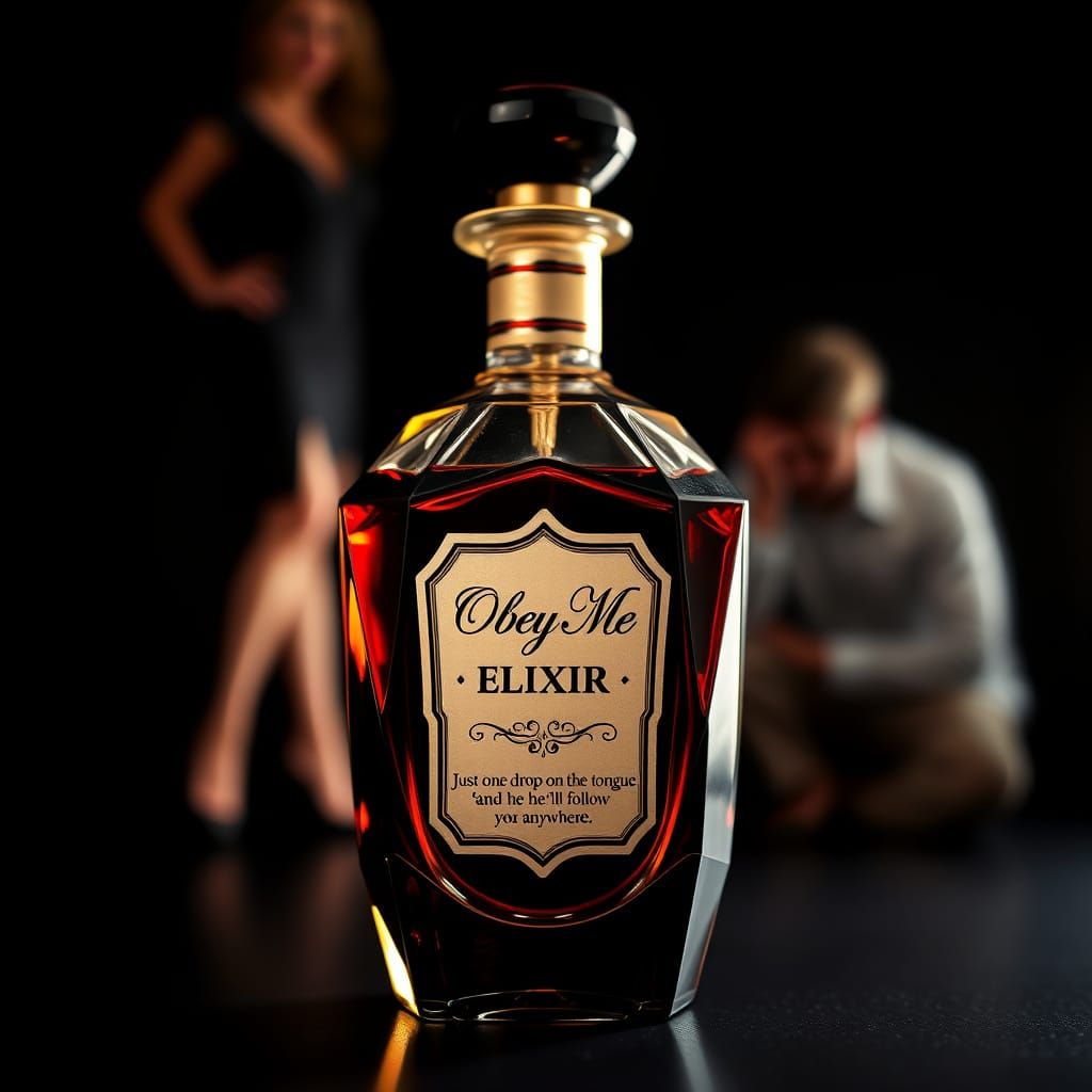 Elegant Elixir Bottle in Deep Bordeaux and Gold Tones