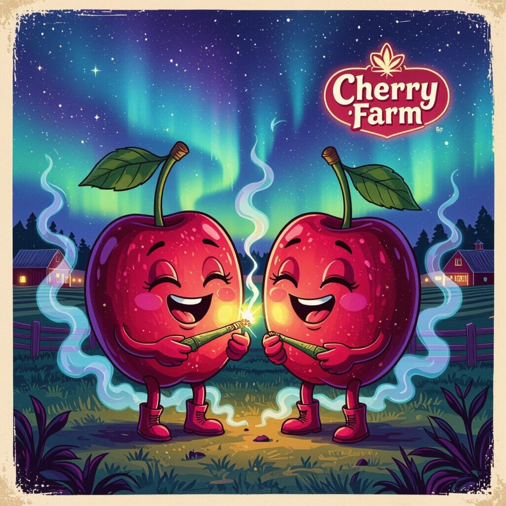 Stoned Cherry Fruits Holding Joint in Northern Lights