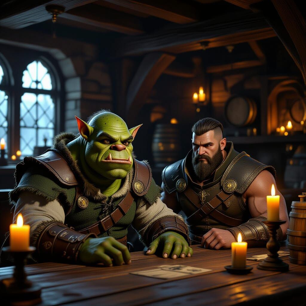 Ogre in Dimly Lit Tavern, Epic 3D Render
