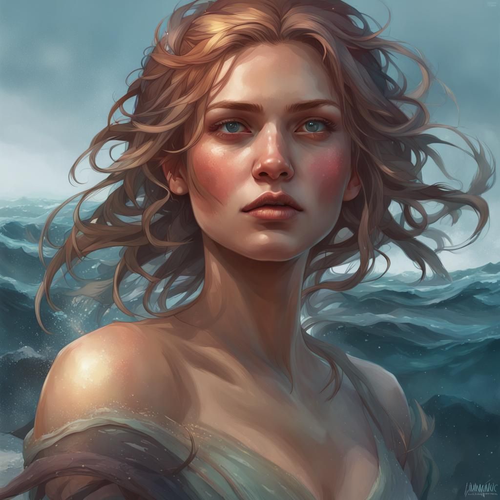 Hyperdetailed Sea Girl Portrait in Art Nouveau Style