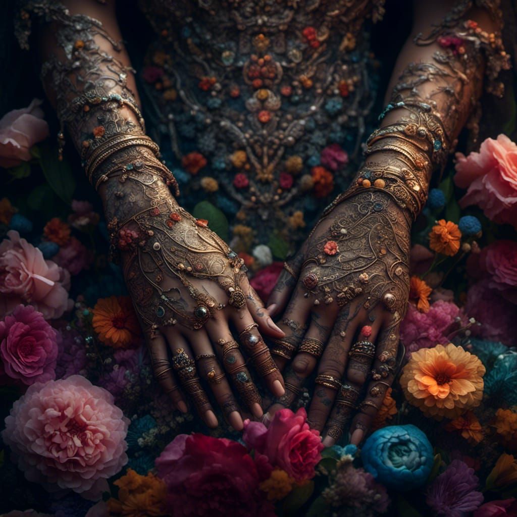 Hands in Gratitude with Flowers, Hyperrealistic Style