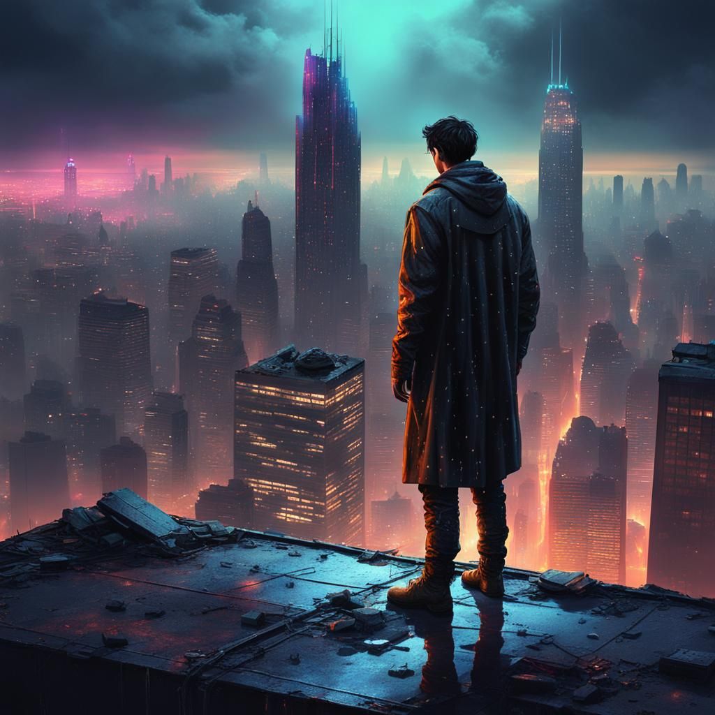 Dystopian Cityscape Concept Art in Neon Noir Style