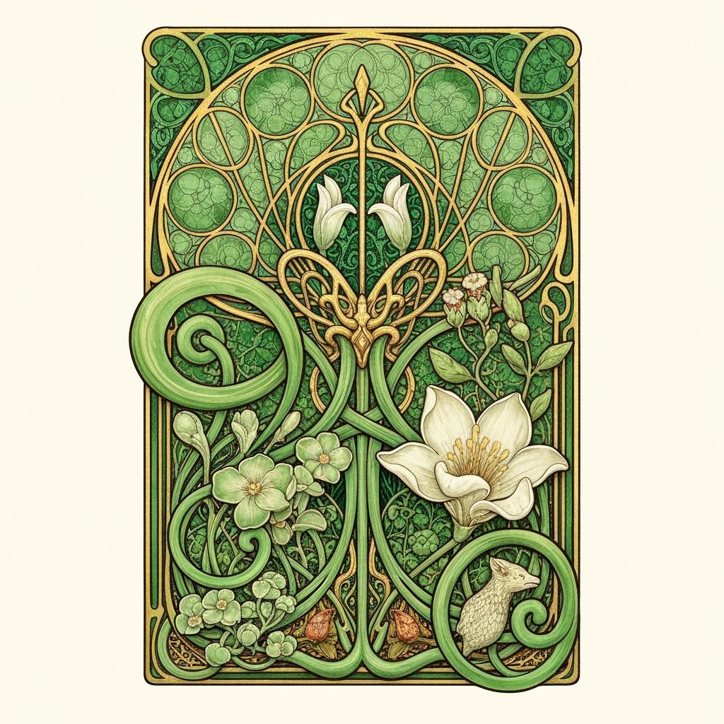 Art Nouveau Botanical Illustration with Enchanted Nature