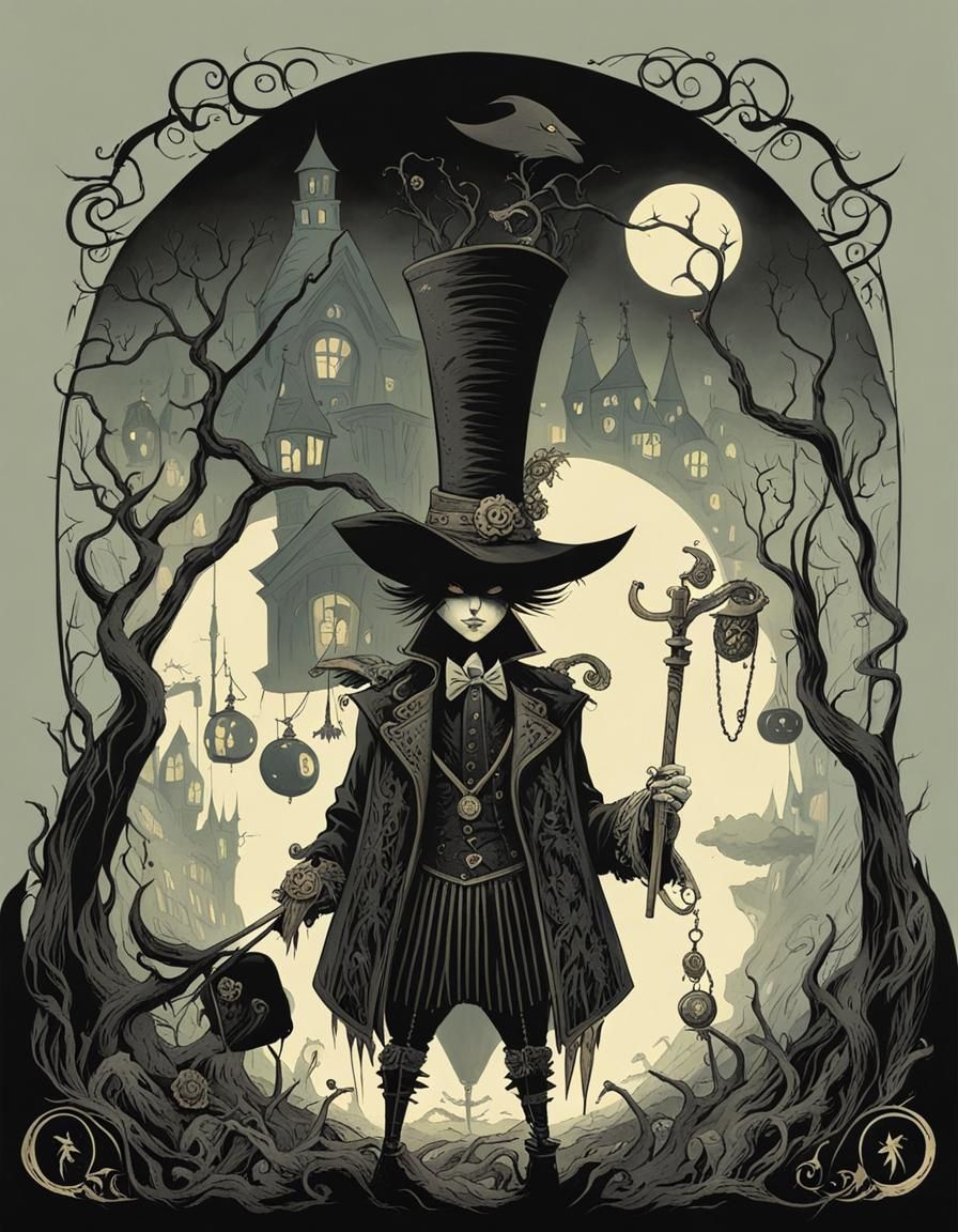 Gris Grimly Style Joker Card Illustration