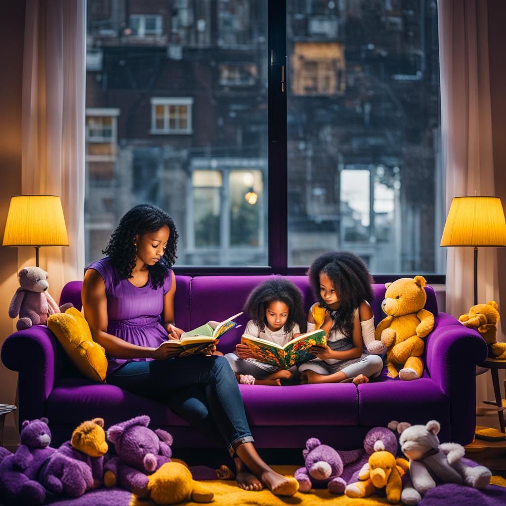 Cozy Mother Reading to Children: High-Contrast Photo