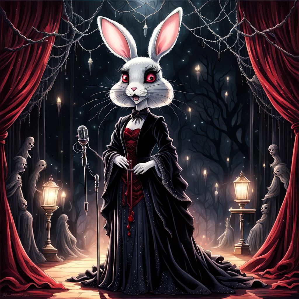 Gothic Horror Bunny in Vintage Movie Poster Style
