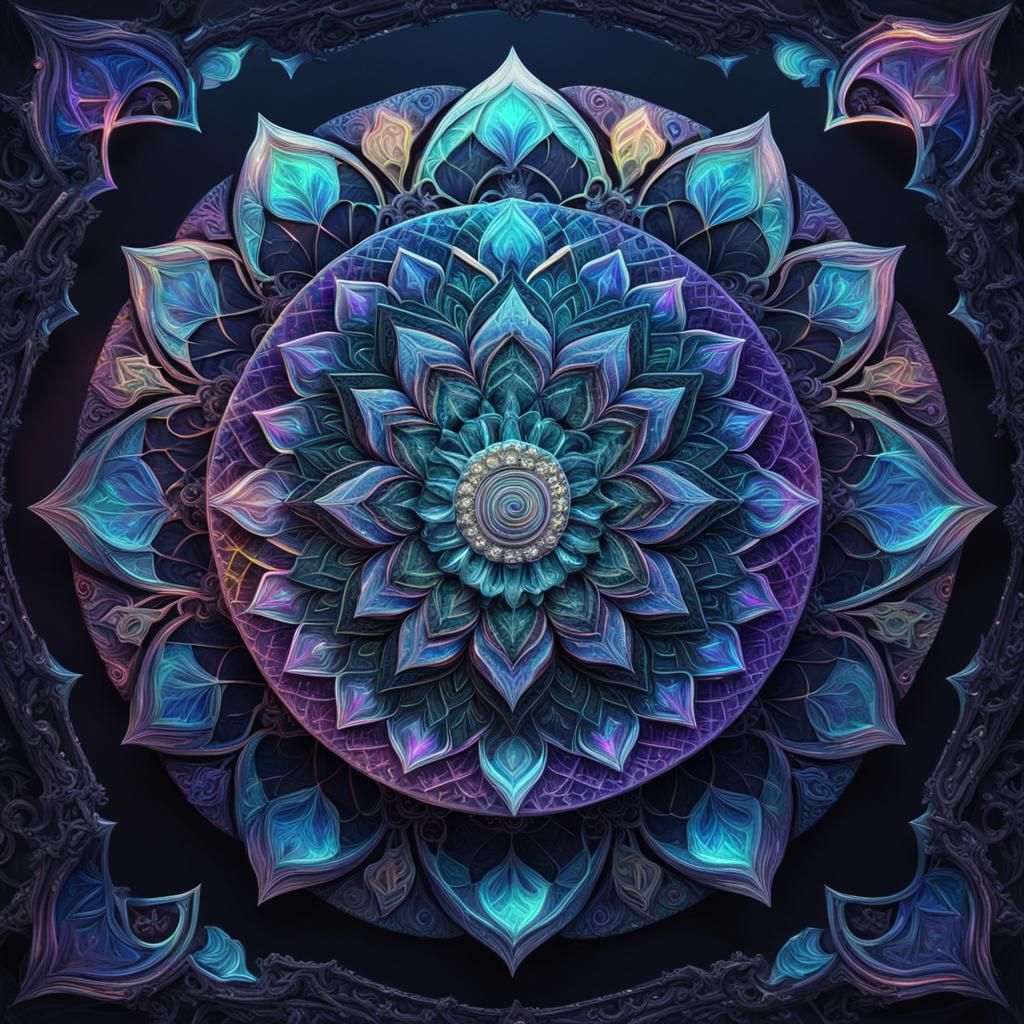 Holographic Diamond Mandala Pattern in Deep Color