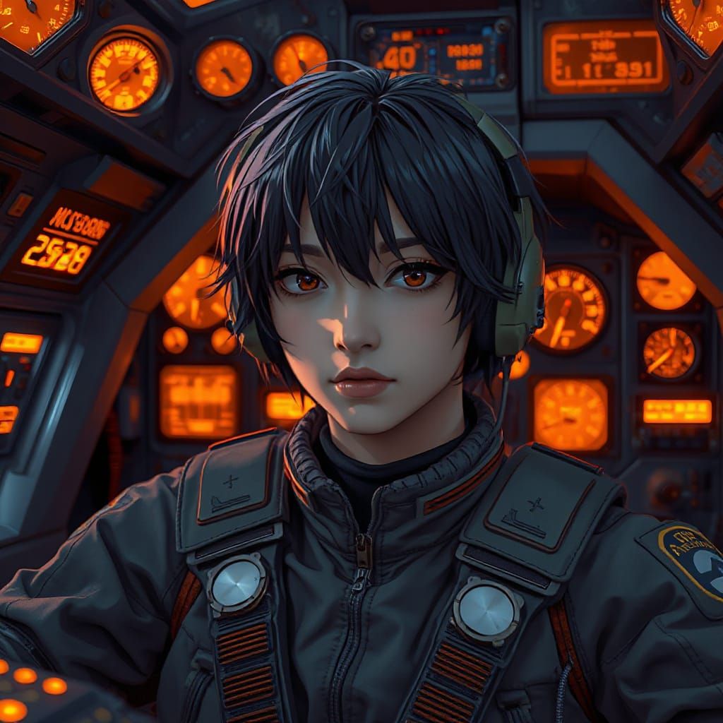 Cyberpunk Pilot in Futuristic Cockpit