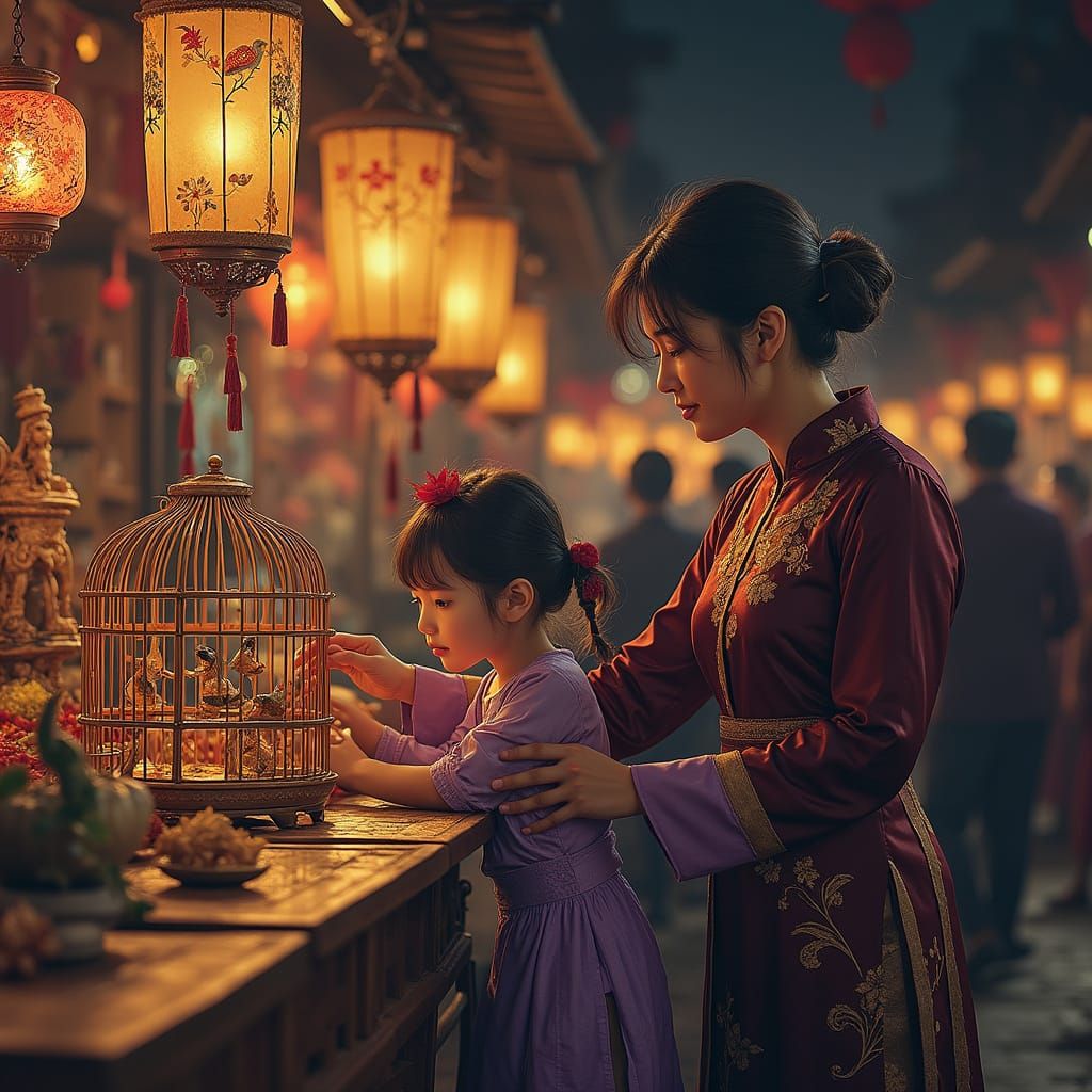 Cinematic Night Market Scene in Southeast Asian Style