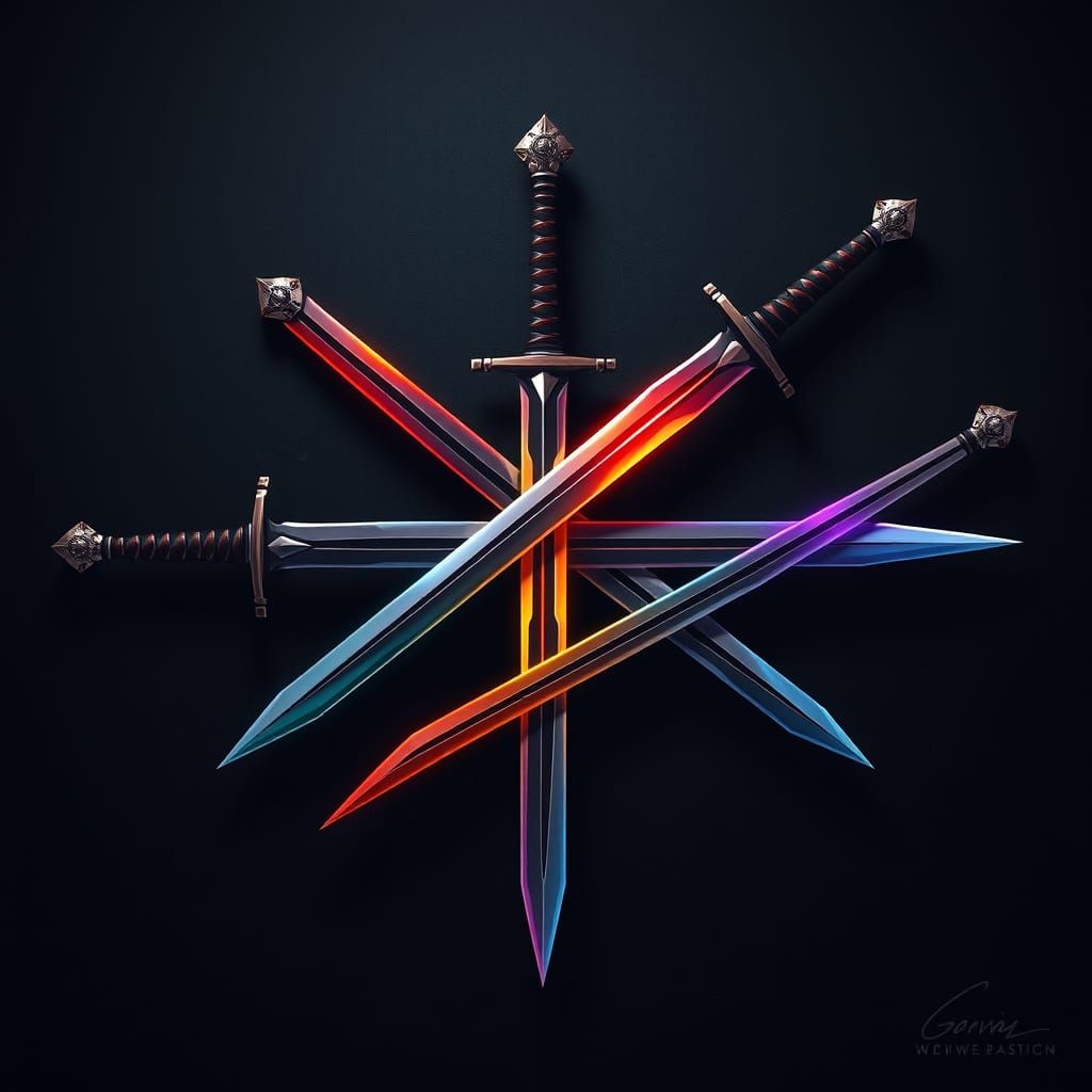 Epic Cartoon Swords in Mysterious, Moody Light