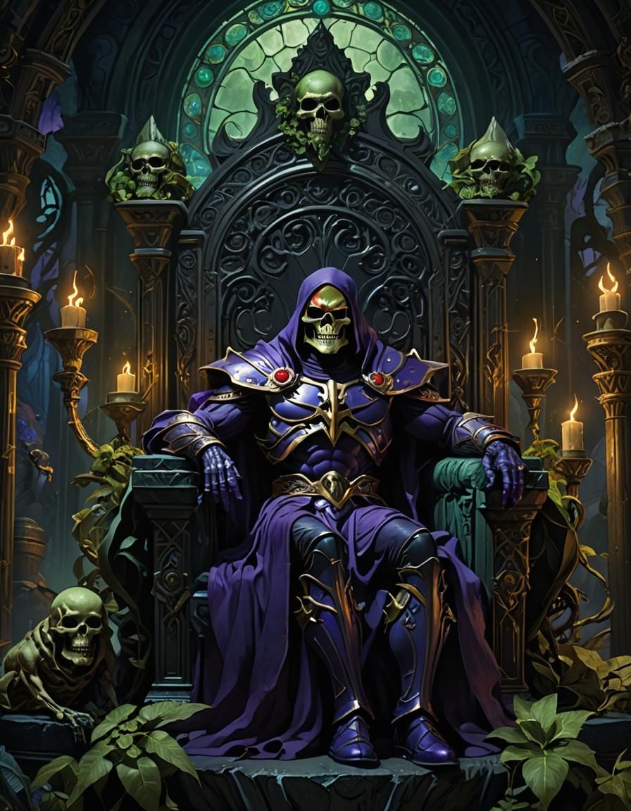 Skeletor on his throne, masters of the universe, motu