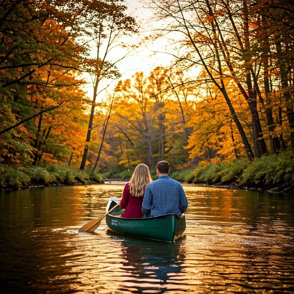 Canoe Ride at Sunset Through Autumn Foliage