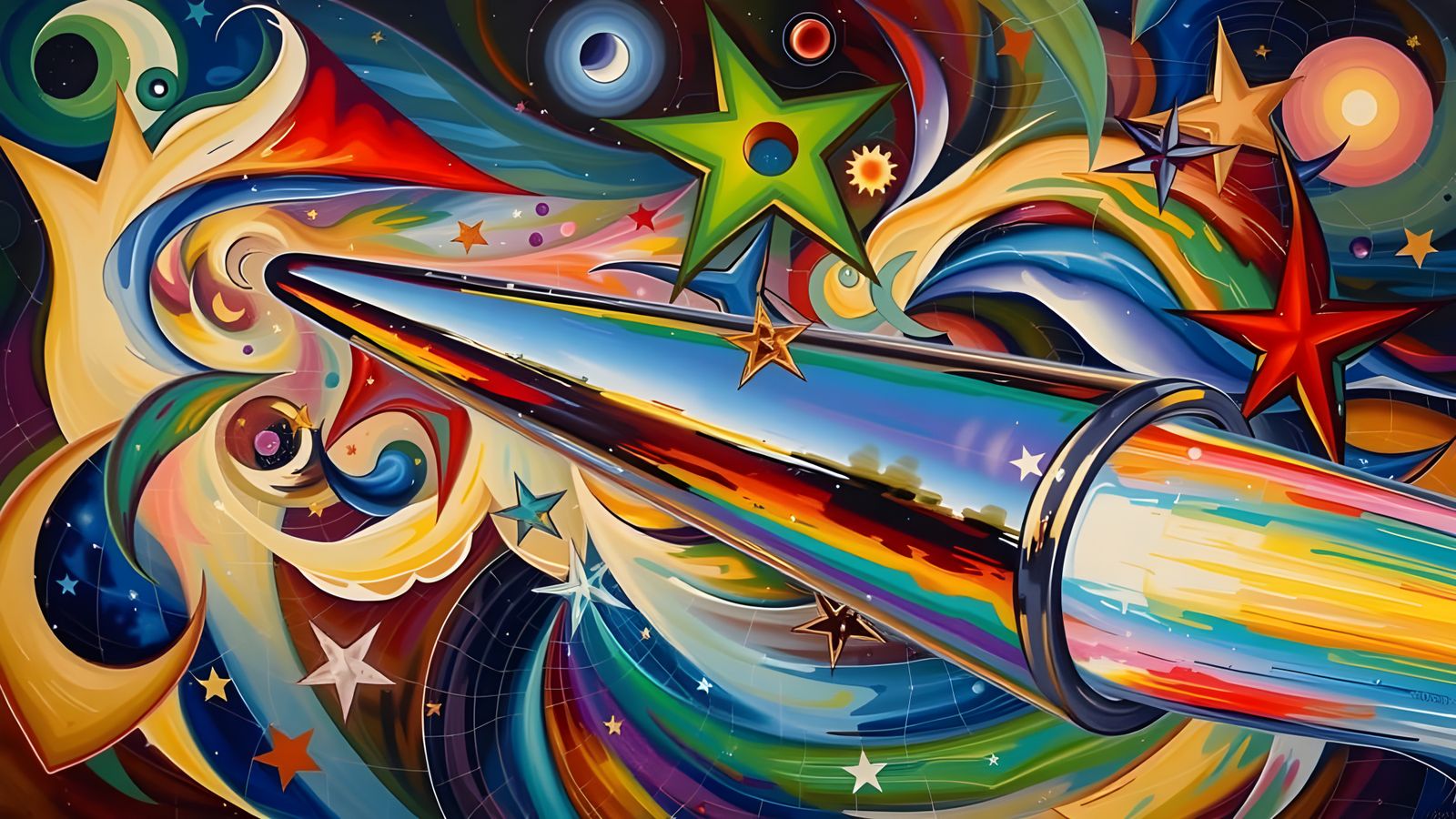 Rainbow Cylinder with Oil Paint Vortex and Stars