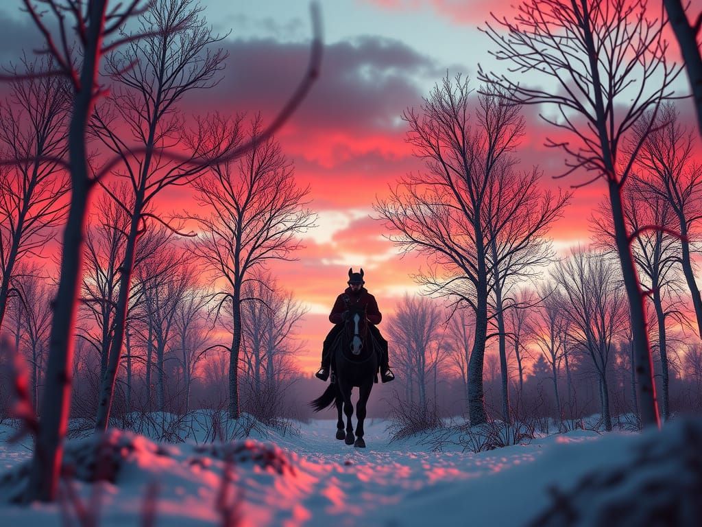 Lone Horseman in Birch Forest, 3D Game Art