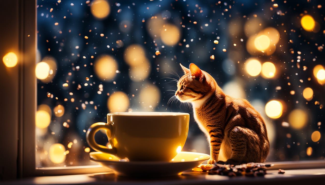 Enchanted Nighttime Coffee Scene in Whimsical Fairytale Styl...