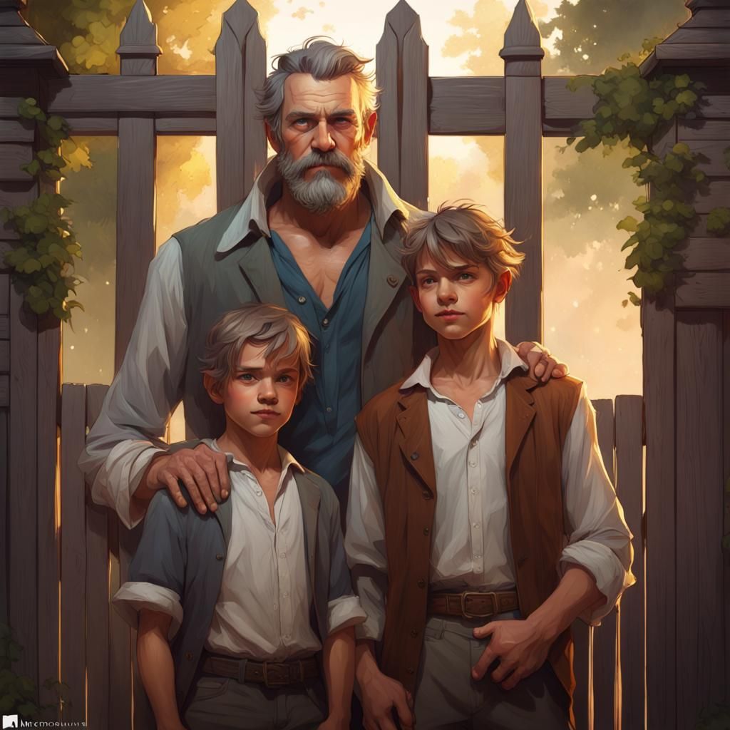 Father and Son Portrait in Hyperdetailed Style
