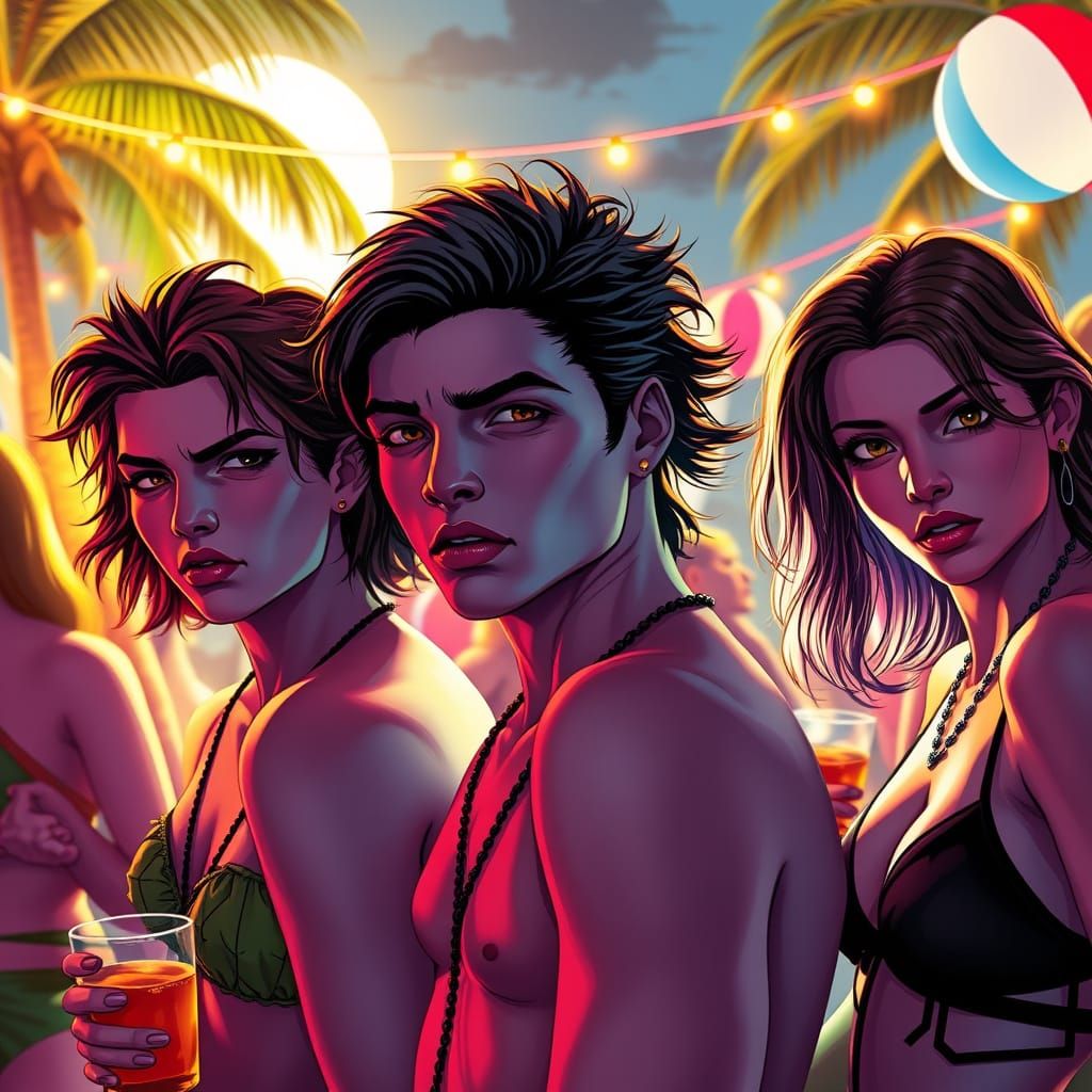 Moonlit Beach Party with Teenage Vampires in Stylish Beach A...