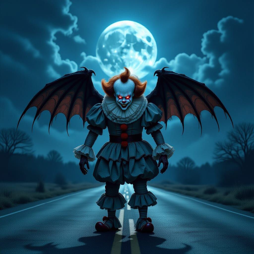 Nightmarish Hybrid Monster on Moonlit Road