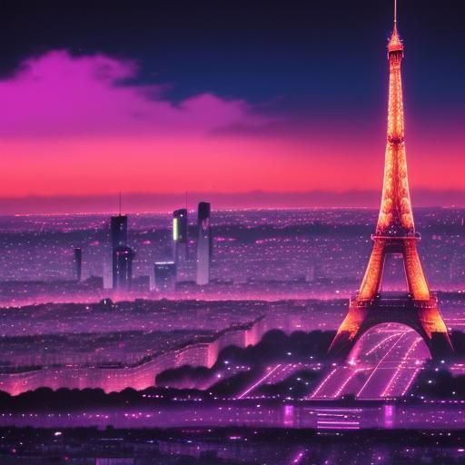 Paris Skyline in Synthwave Neon Retro Style