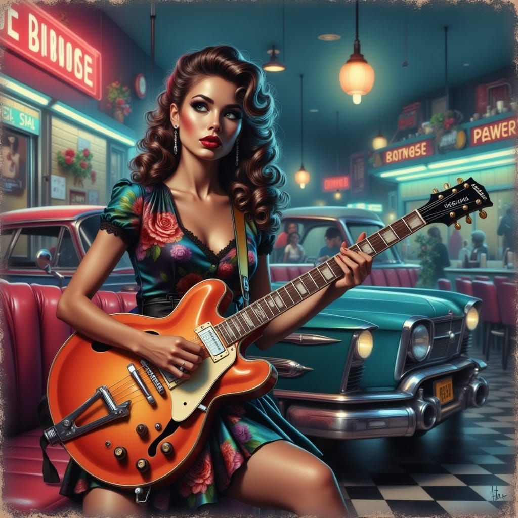 Rockabilly Girl Dancing in Retro Diner