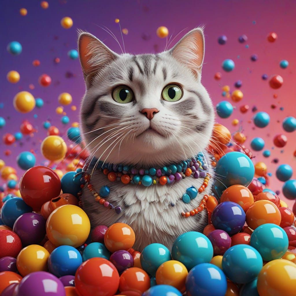 Beaded Cat in Pixar Style 3D Digital Art
