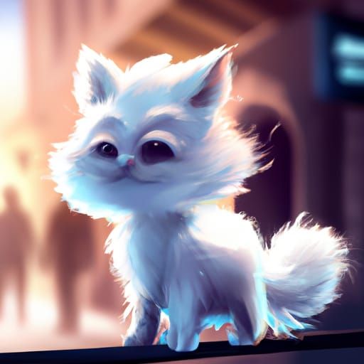 Cute White Cat Character Illustration in Digital Art