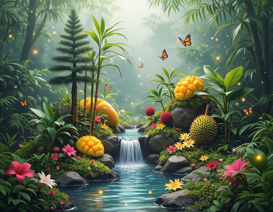 Lush Rainforest Terrarium with Waterfall in 8k