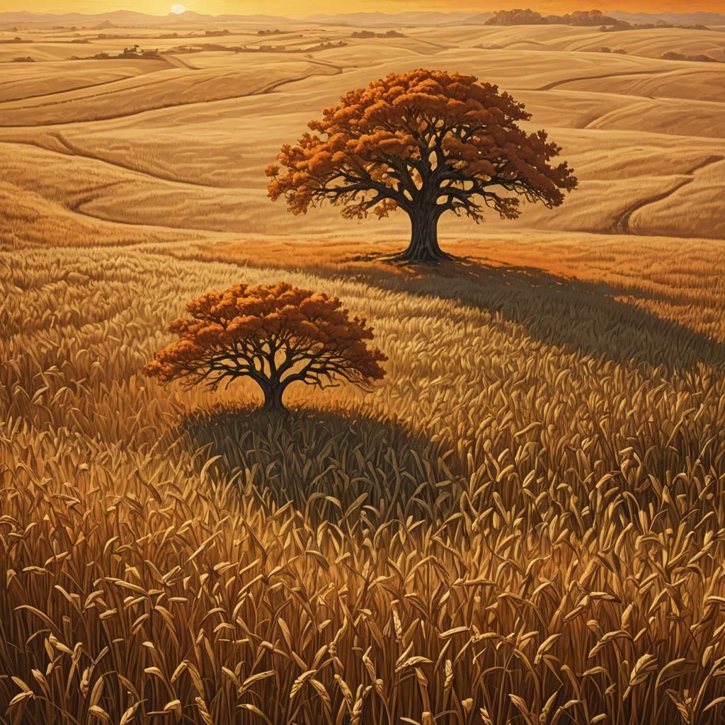Golden Wheat Field Fantasy Landscape