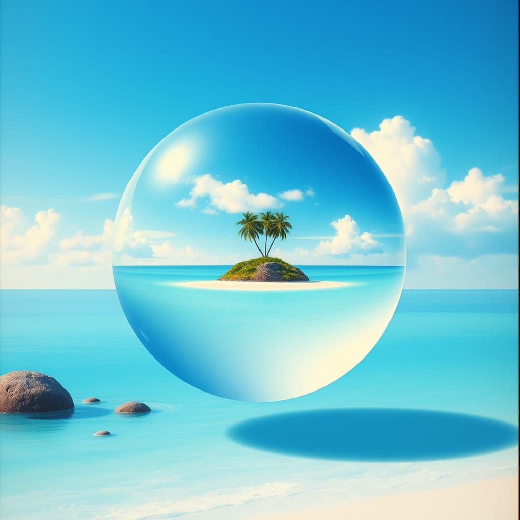 Idyllic Tropical Island Sphere in Azure Tones