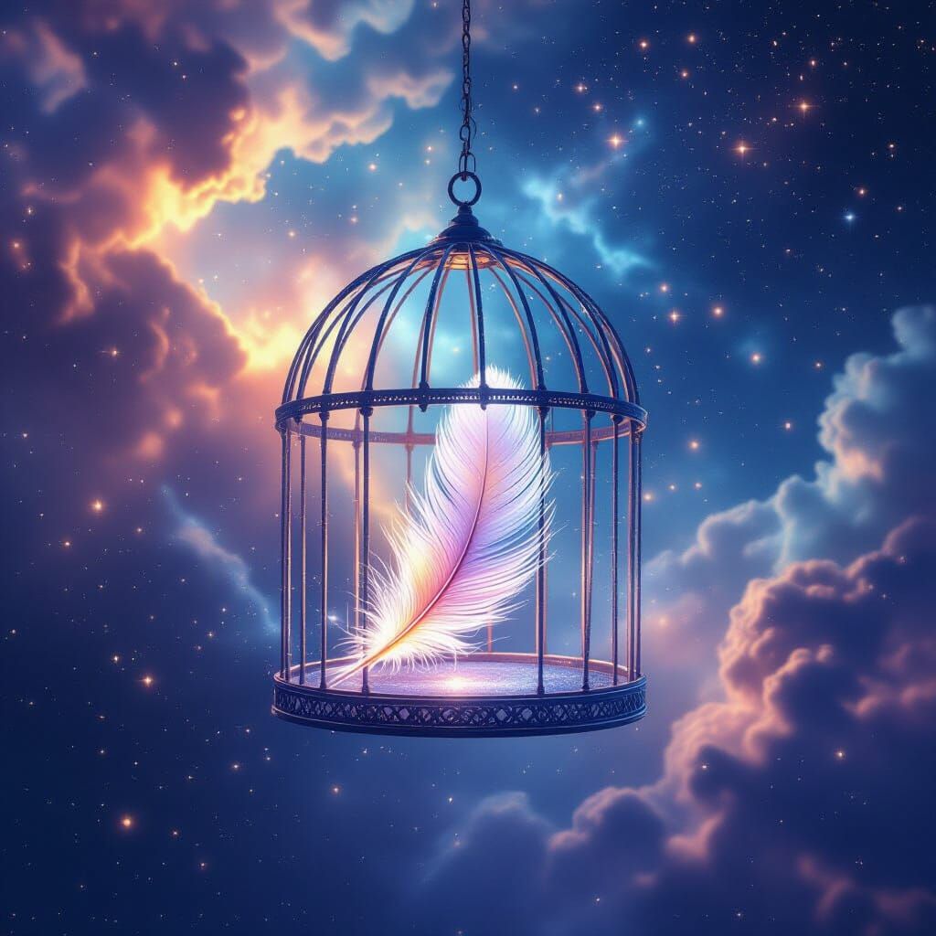 Cosmic Birdcage of Starlight with Phoenix Feather