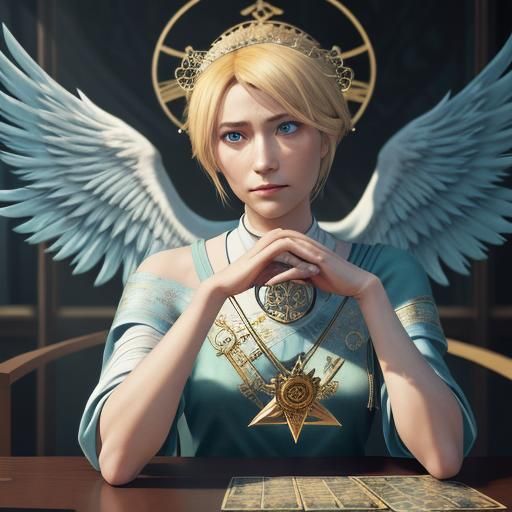 Blonde Tarot Reader with Phoenix Wing in 3D Anime Art