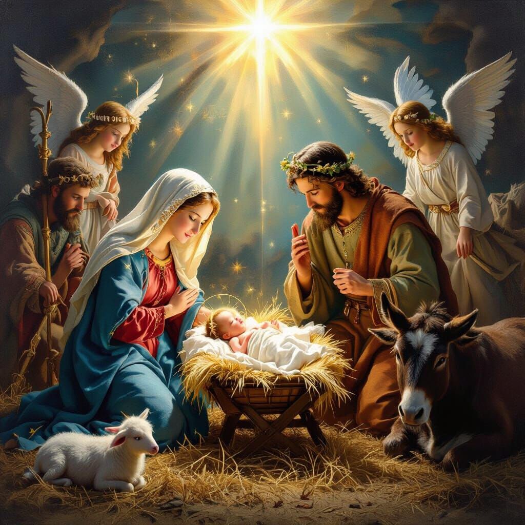 Baroque Nativity Scene with Angels and Shepherds