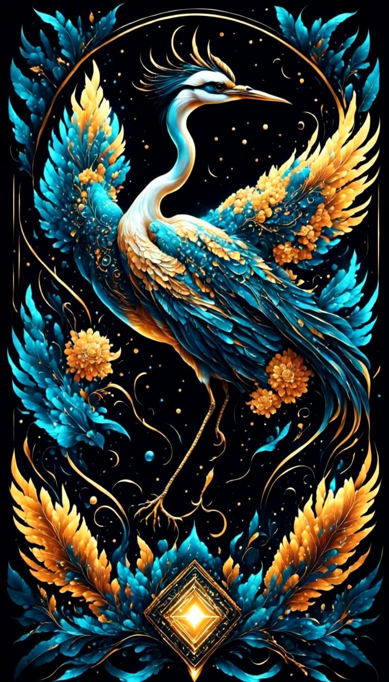 Charming Crane Bird in Luminescent Line Art