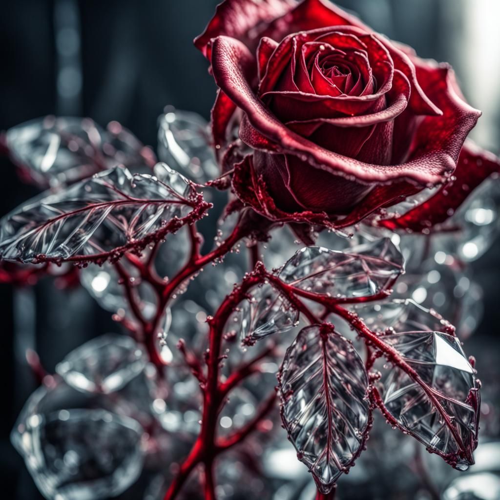 Hyperrealistic Crystal Red Rose in HDR