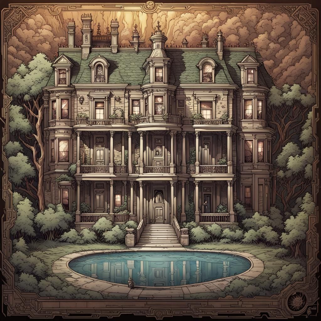 Mansion Paper Map in Comic Book Style