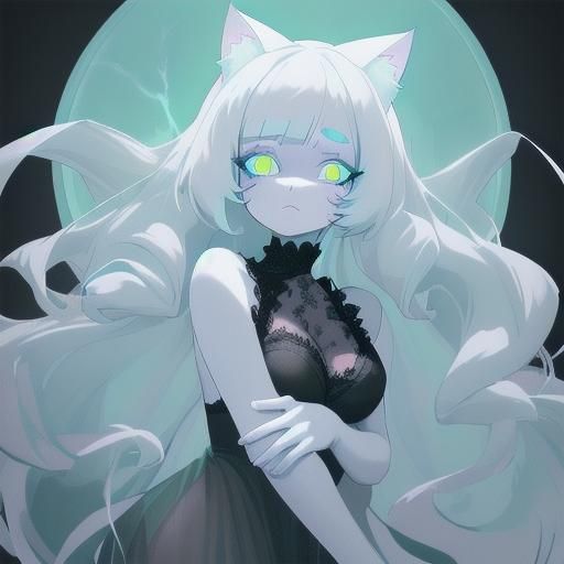 Cartoon Woman with Cat Ears and Glowing Eyes